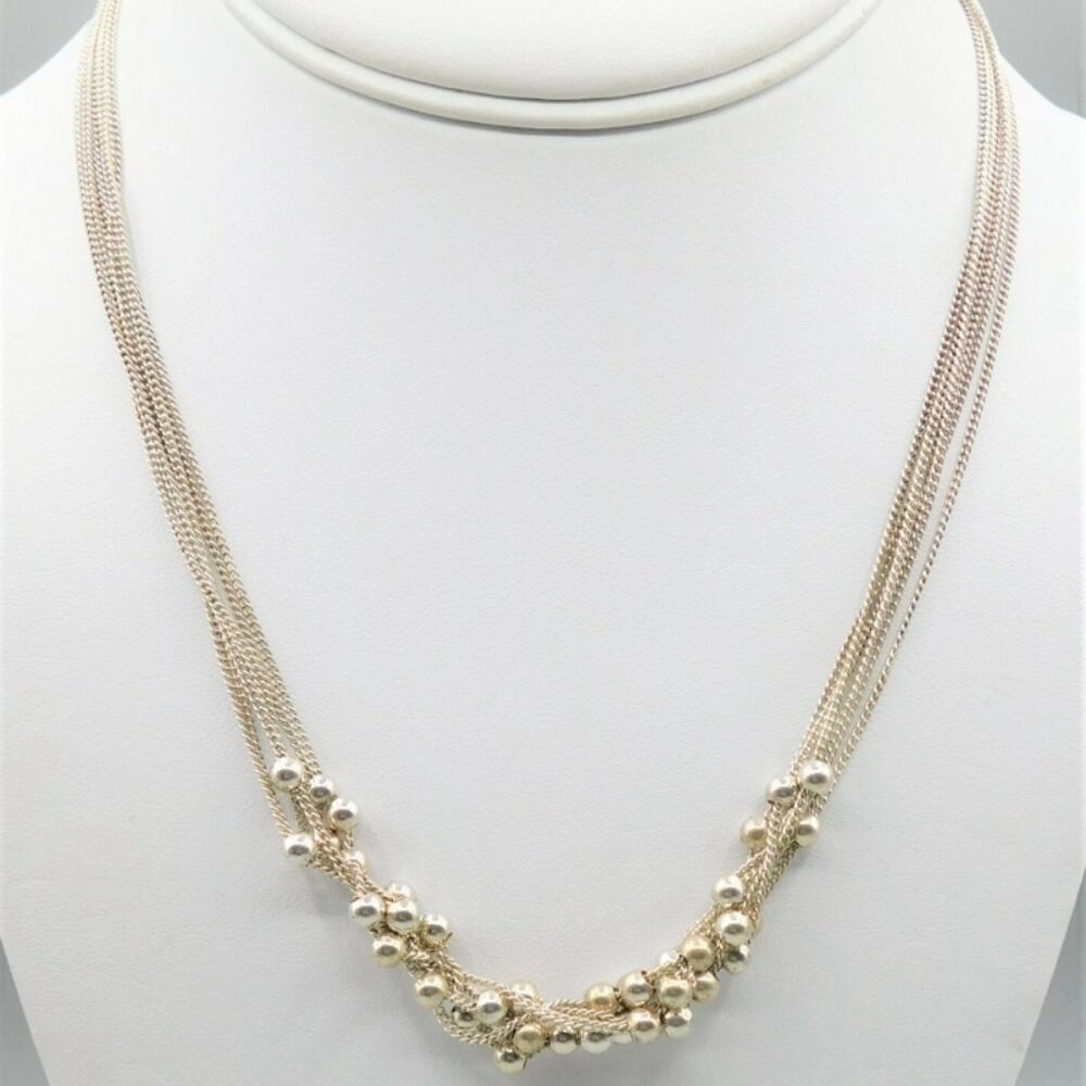 Lk New~925 Sterling Silver 6 Strand Chain and Floating Ball Bead Necklace